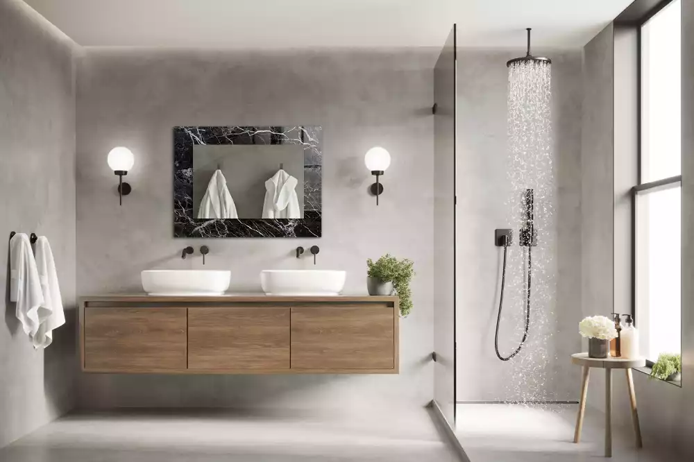 Specchio rettangolare stampato marmo nero