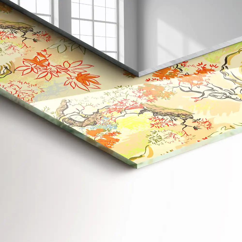 Specchio rettangolare con cornice stampata giardino giapponese