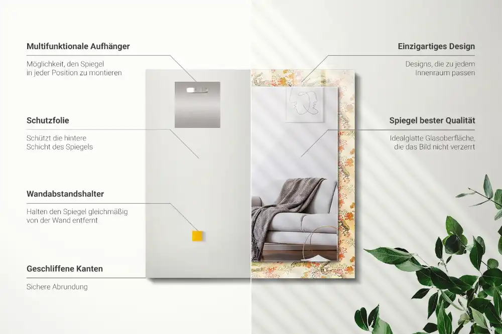 Specchio rettangolare con cornice stampata giardino giapponese