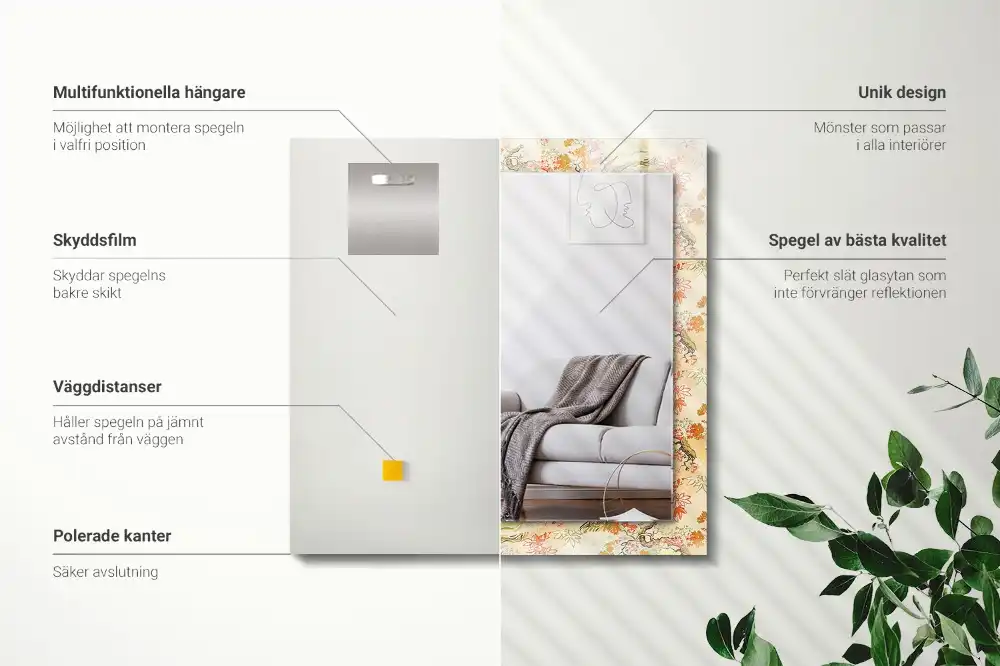 Specchio rettangolare con cornice stampata giardino giapponese