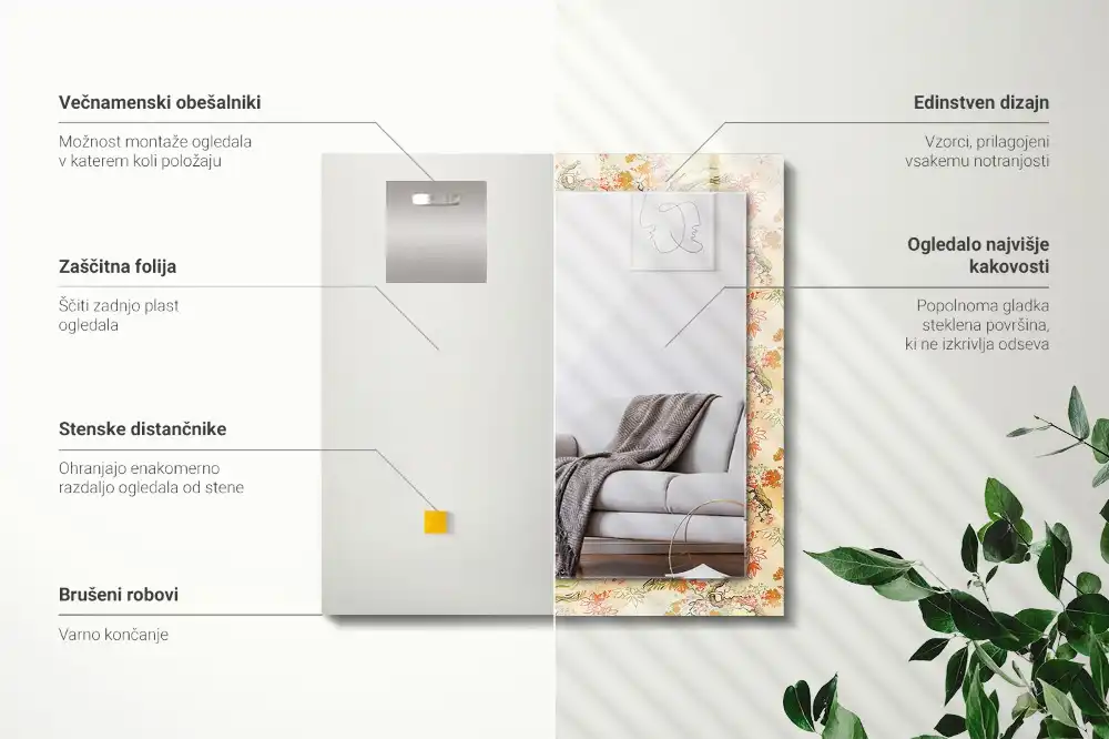 Specchio rettangolare con cornice stampata giardino giapponese