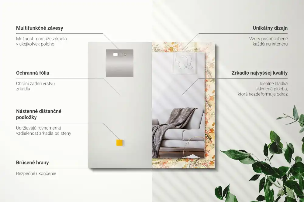 Specchio rettangolare con cornice stampata giardino giapponese