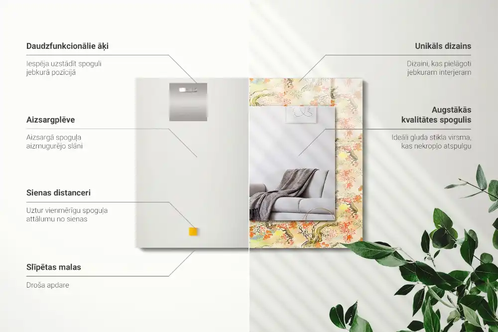 Specchio rettangolare con cornice stampata giardino giapponese