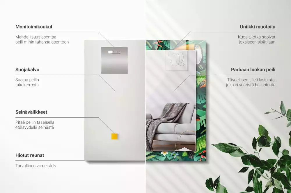 Specchio rettangolare stampato Tucani lasciano la giungla