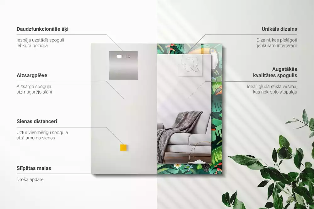 Specchio rettangolare stampato Tucani lasciano la giungla