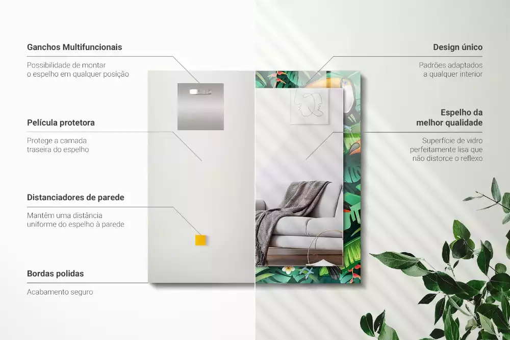 Specchio rettangolare stampato Tucani lasciano la giungla