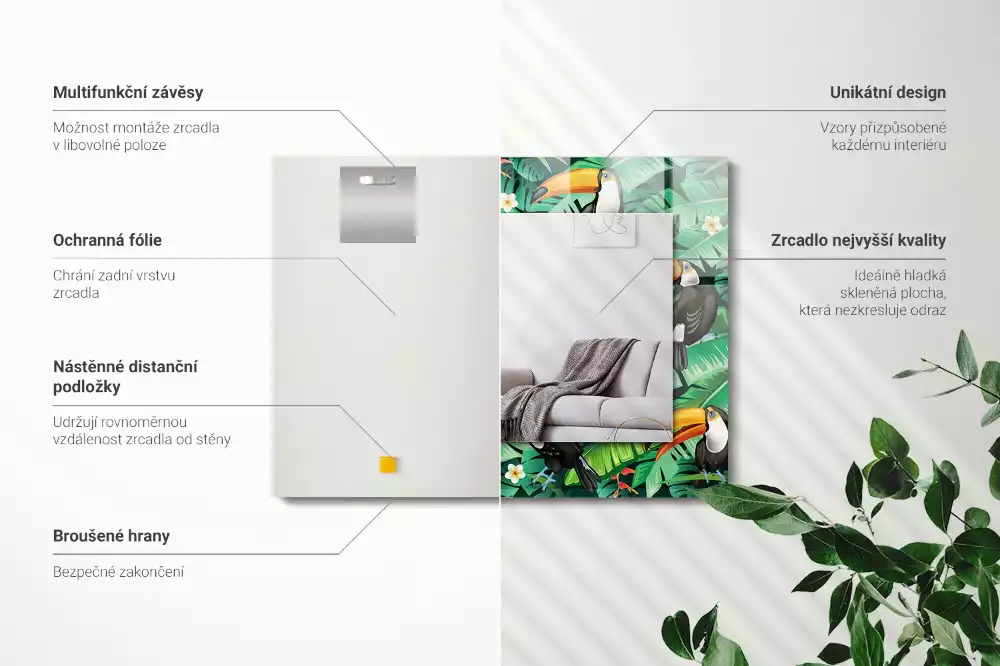 Specchio rettangolare stampato Tucani lasciano la giungla