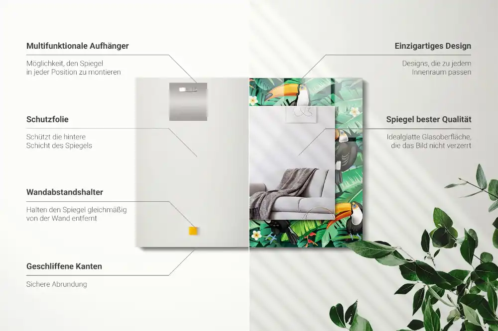 Specchio rettangolare stampato Tucani lasciano la giungla