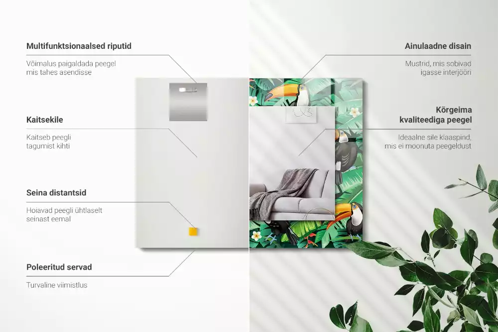 Specchio rettangolare stampato Tucani lasciano la giungla