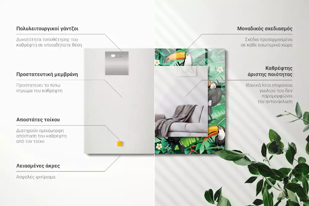 Specchio rettangolare stampato Tucani lasciano la giungla