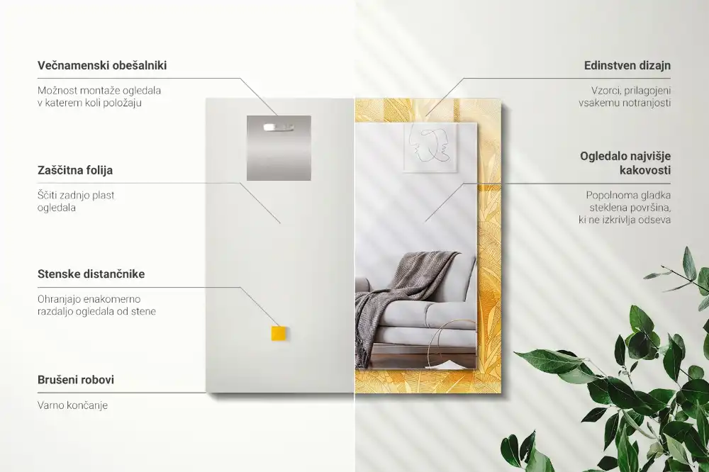 Specchio rettangolare decoro Motivo a foglie arancioni