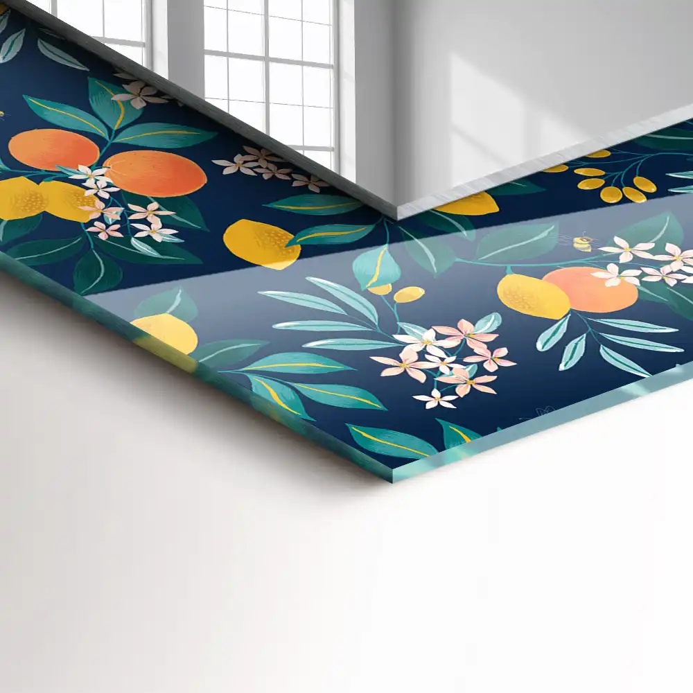 Specchio rettangolare stampato Fiori e frutti