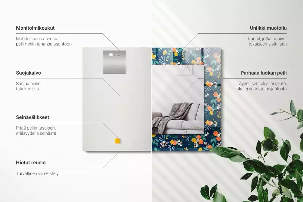 Specchio rettangolare stampato Fiori e frutti