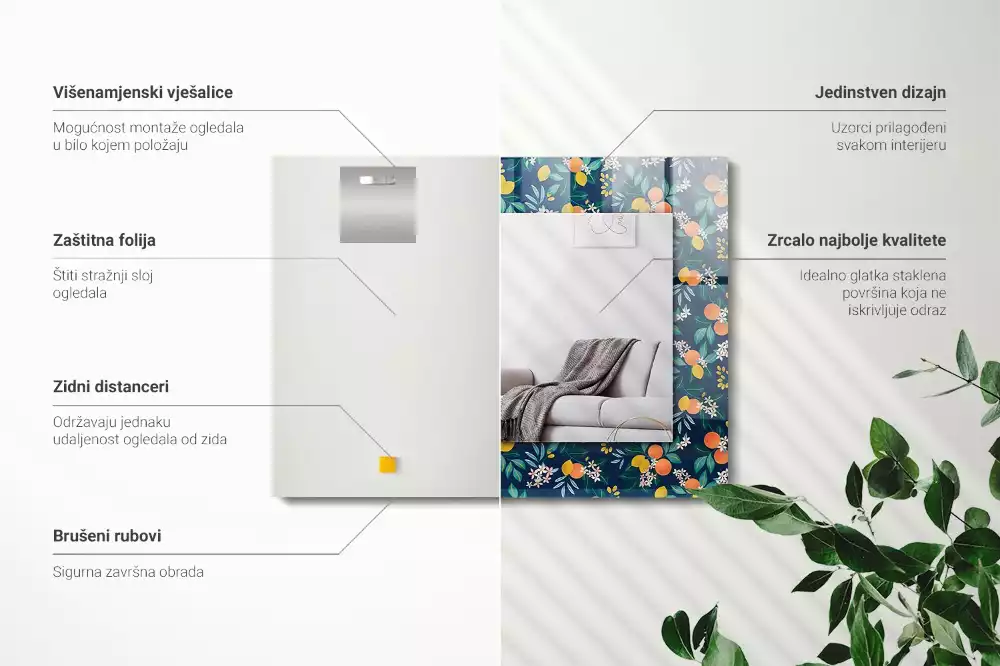 Specchio rettangolare stampato Fiori e frutti