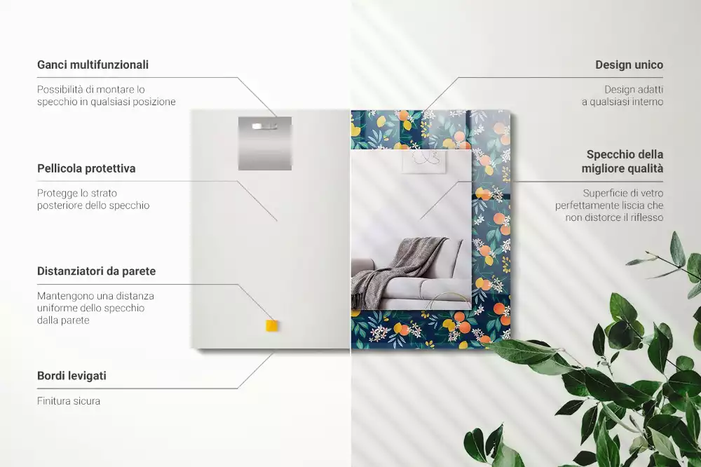 Specchio rettangolare stampato Fiori e frutti