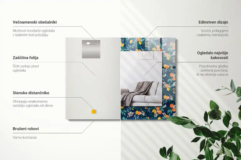 Specchio rettangolare stampato Fiori e frutti