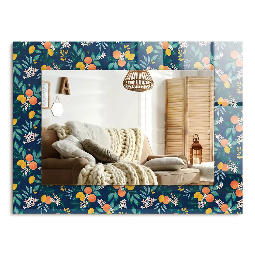 Specchio rettangolare stampato Fiori e frutti