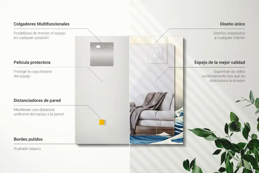 Specchio rettangolare con cornice stampata La grande onda di Kanagawa