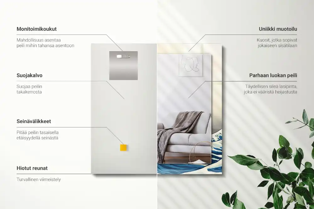 Specchio rettangolare con cornice stampata La grande onda di Kanagawa