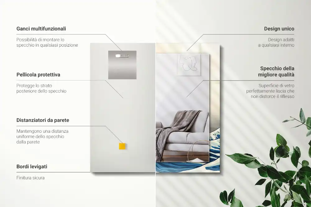 Specchio rettangolare con cornice stampata La grande onda di Kanagawa