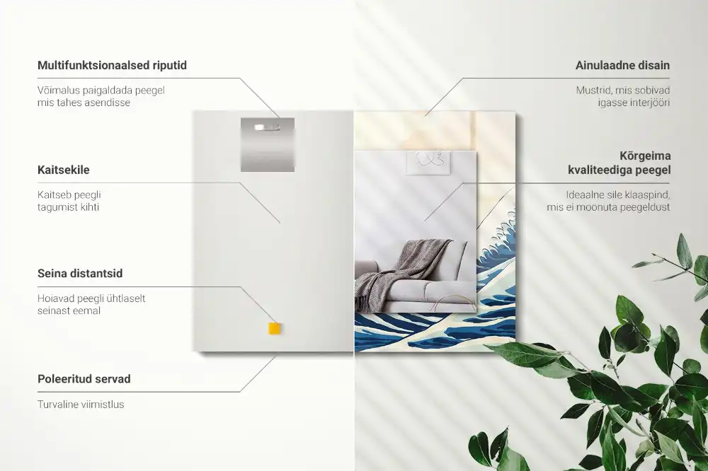 Specchio rettangolare con cornice stampata La grande onda di Kanagawa