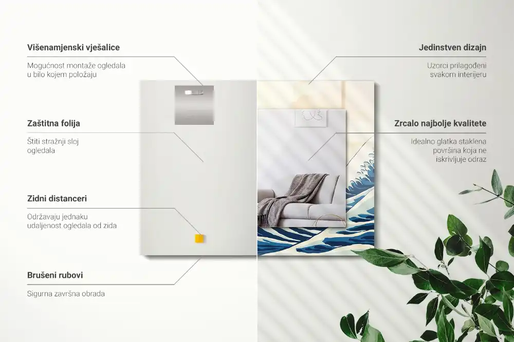 Specchio rettangolare con cornice stampata La grande onda di Kanagawa