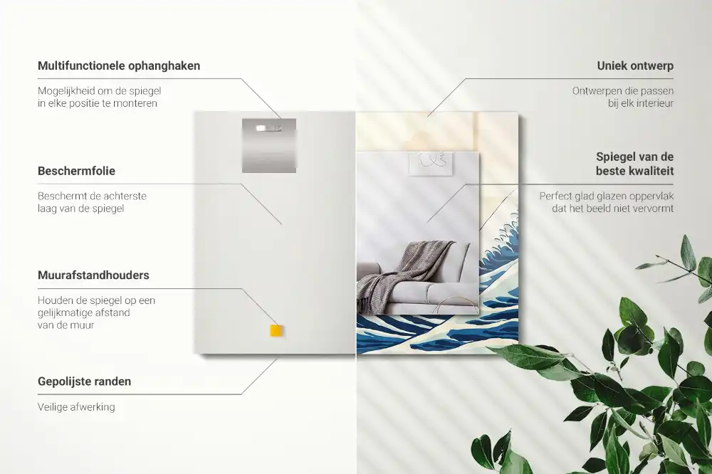 Specchio rettangolare con cornice stampata La grande onda di Kanagawa