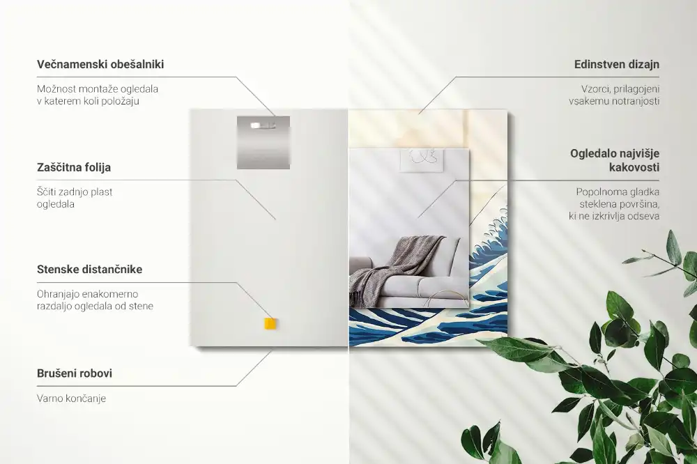 Specchio rettangolare con cornice stampata La grande onda di Kanagawa