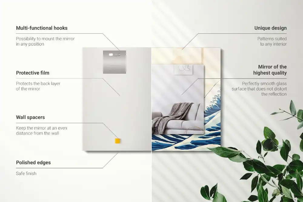 Specchio rettangolare con cornice stampata La grande onda di Kanagawa