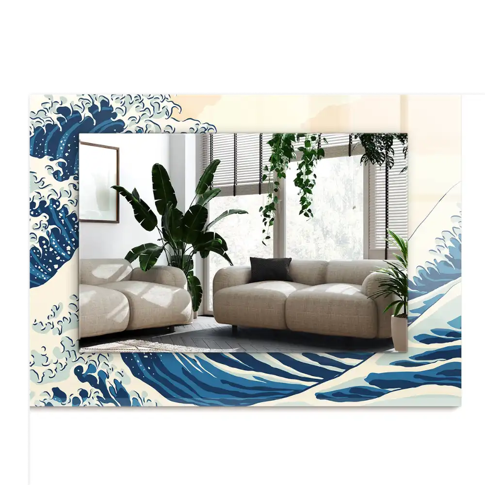 Specchio rettangolare con cornice stampata La grande onda di Kanagawa