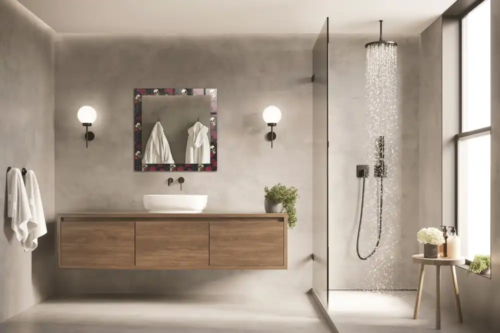 Specchio rettangolare stampato Teschi, rose, spine