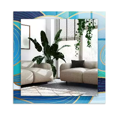Specchio rettangolare con cornice stampata Motivi di onde blu