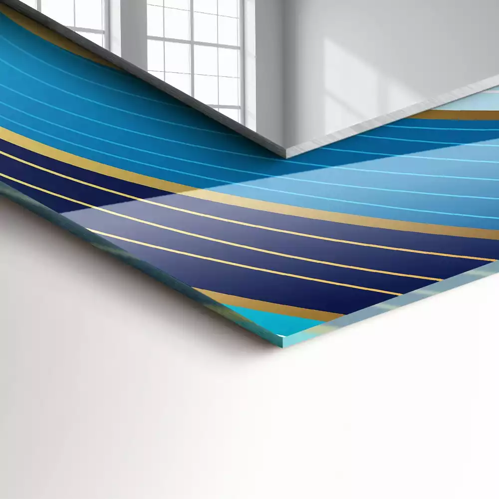 Specchio rettangolare con cornice stampata Motivi di onde blu