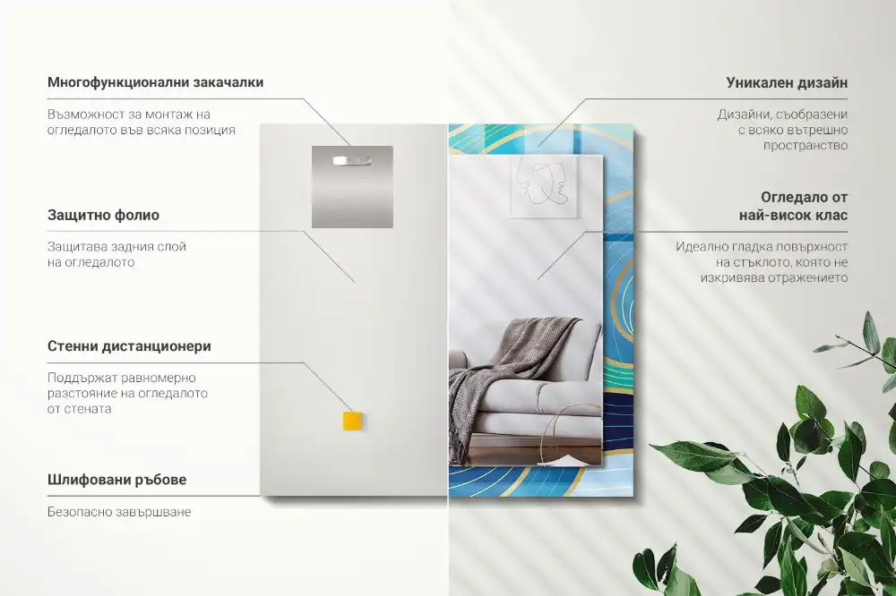 Specchio rettangolare con cornice stampata Motivi di onde blu