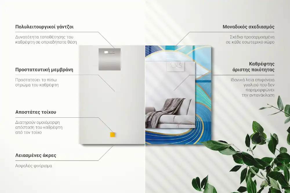 Specchio rettangolare con cornice stampata Motivi di onde blu