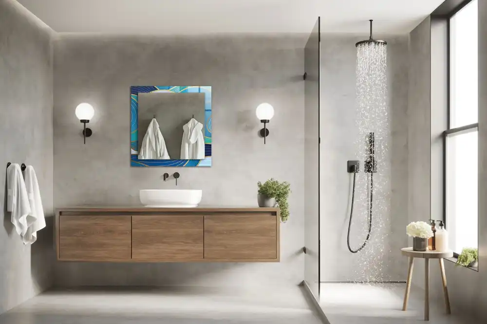 Specchio rettangolare con cornice stampata Motivi di onde blu