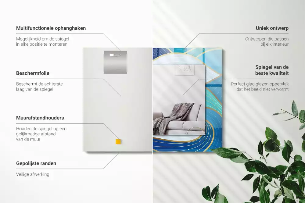 Specchio rettangolare con cornice stampata Motivi di onde blu