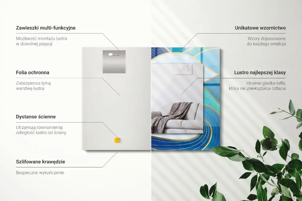 Specchio rettangolare con cornice stampata Motivi di onde blu