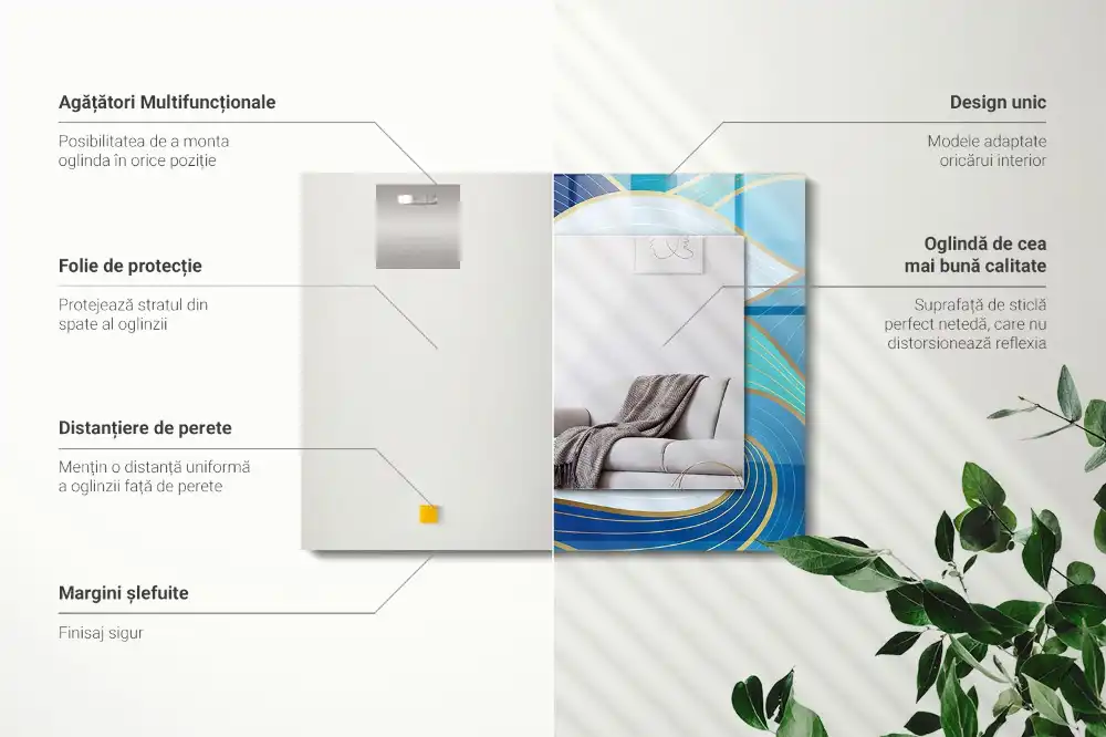 Specchio rettangolare con cornice stampata Motivi di onde blu