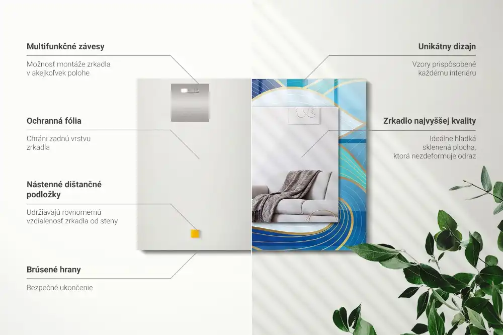 Specchio rettangolare con cornice stampata Motivi di onde blu