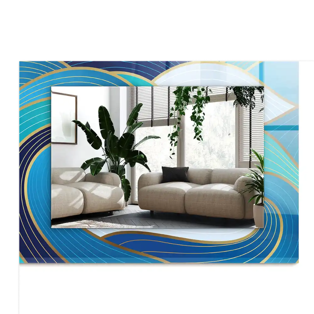 Specchio rettangolare con cornice stampata Motivi di onde blu