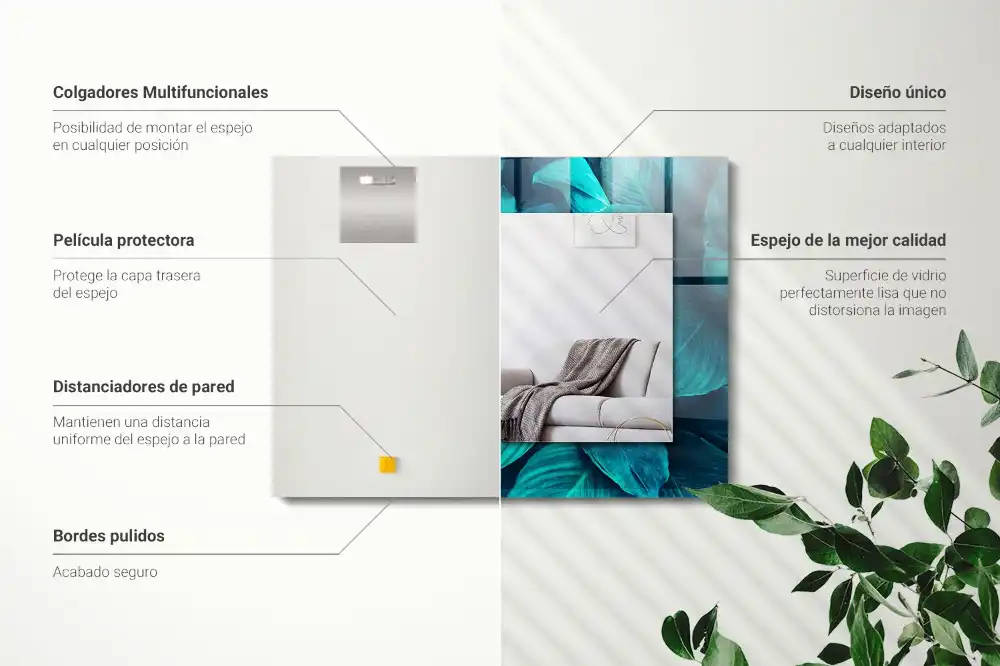 Specchio rettangolare stampato Foglie verdi