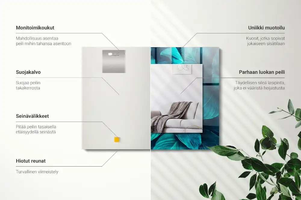 Specchio rettangolare stampato Foglie verdi