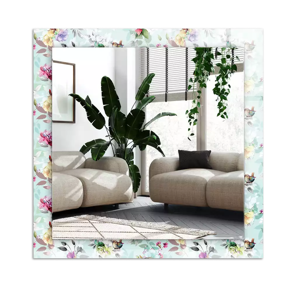 Specchio rettangolare decoro Fiori e uccelli