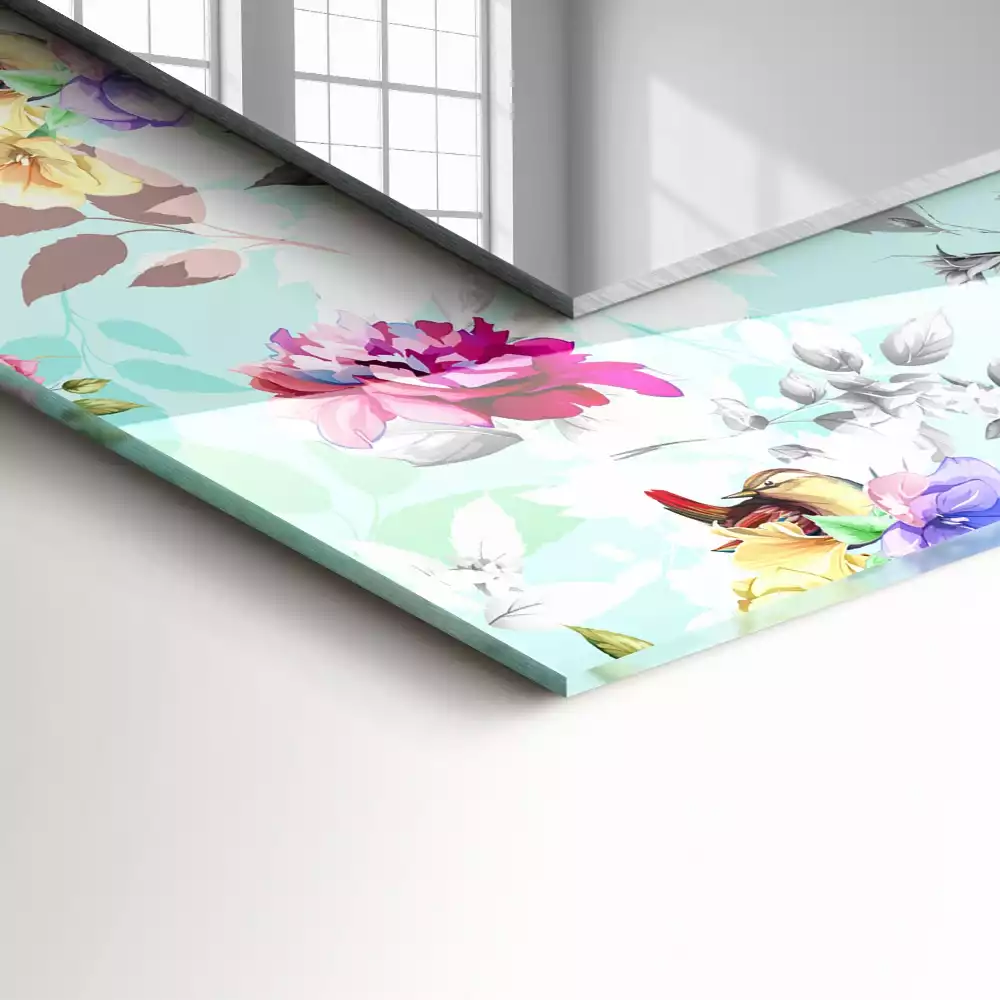 Specchio rettangolare decoro Fiori e uccelli