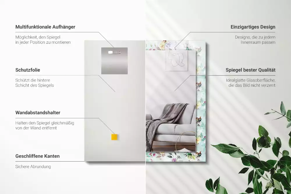 Specchio rettangolare decoro Fiori e uccelli