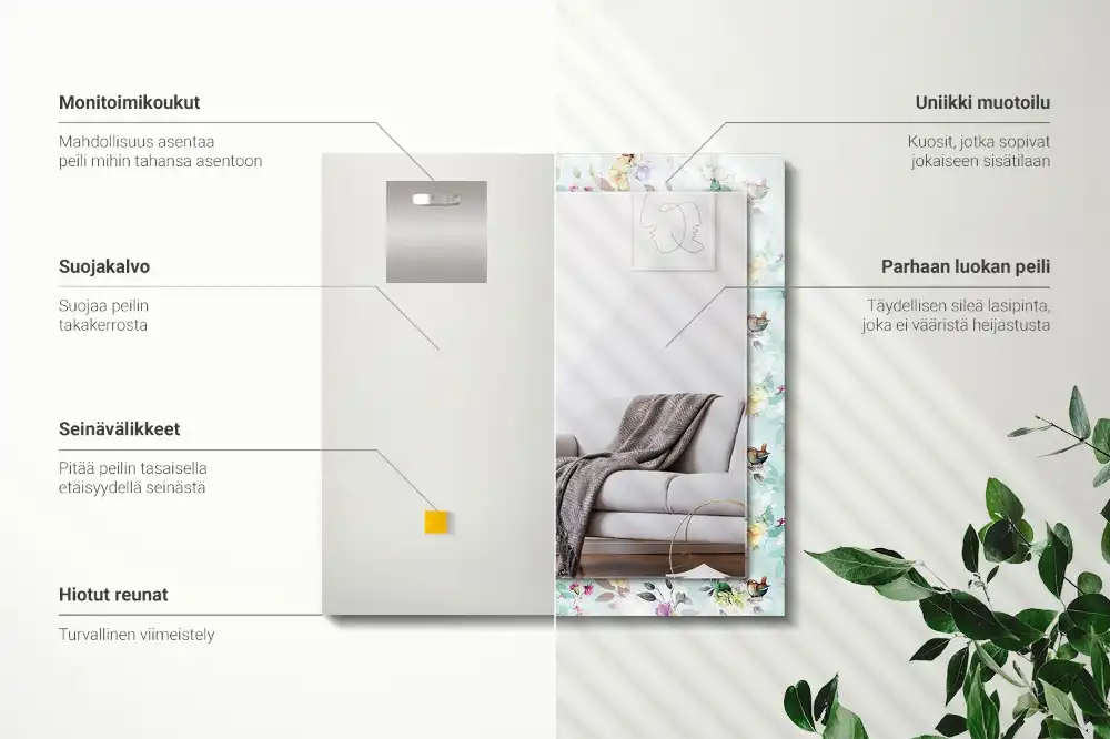 Specchio rettangolare decoro Fiori e uccelli