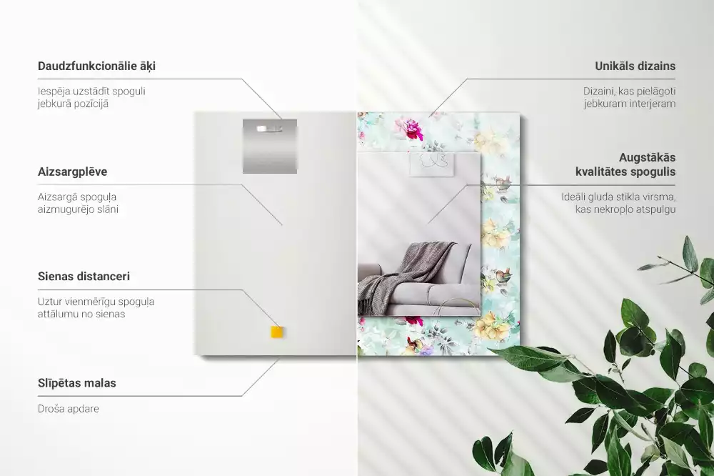 Specchio rettangolare decoro Fiori e uccelli