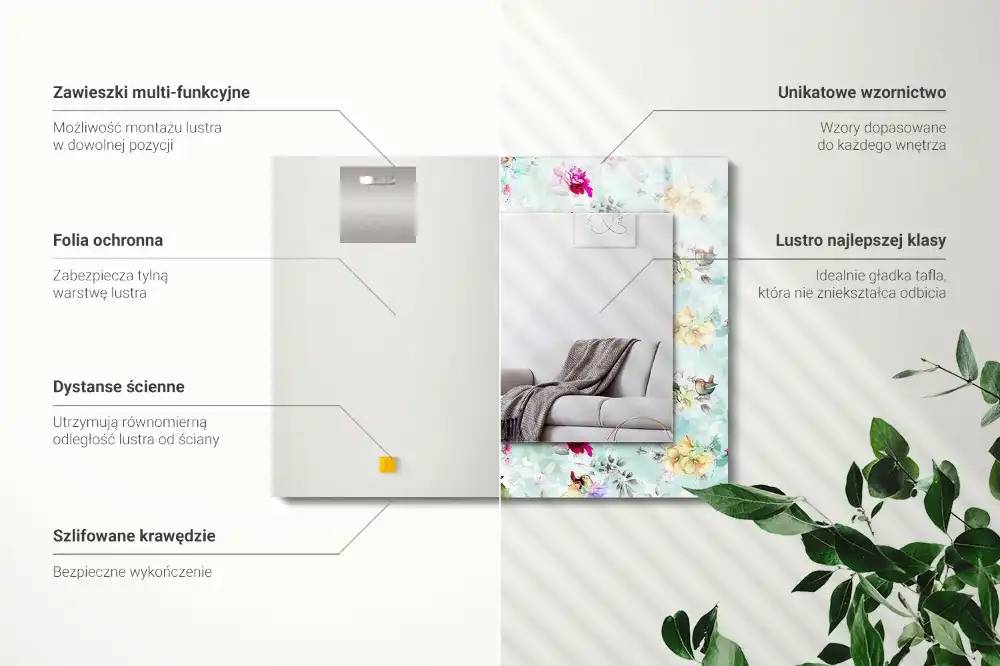 Specchio rettangolare decoro Fiori e uccelli