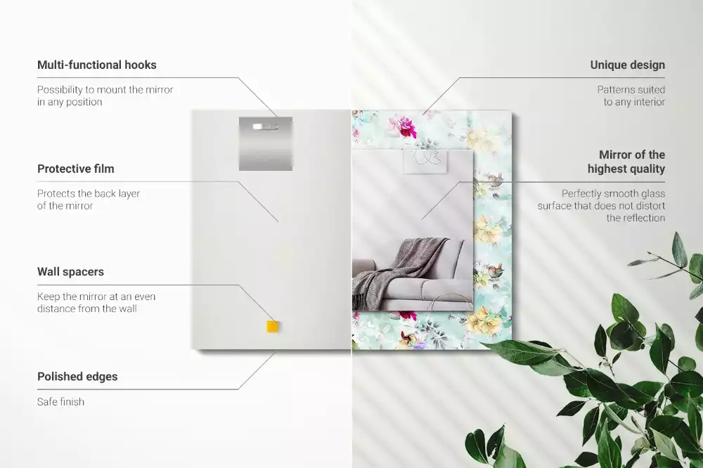 Specchio rettangolare decoro Fiori e uccelli